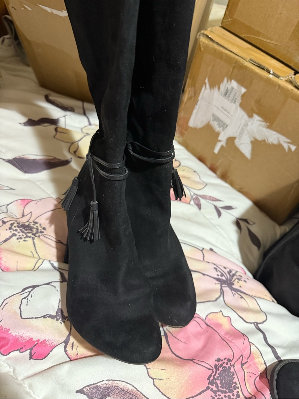 LC Lauren Conrad Black Over-the-Knee Tassel Tie Boots